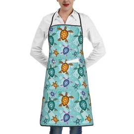 Cute Sea Turtle Beach Kitchen Aprons With Pockets For Men Women Chef Apron Cooking Baking Bbq Painting Ocean Themed Decorative Bib Apron