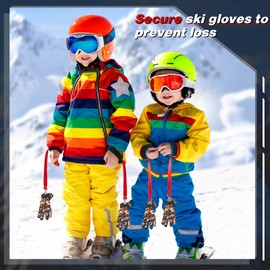 2 Pairs Sport Glove Strap Winter Wrist Strap Elastic Gloves Ski Straps Leash Strap Clip with Metal Button for Hanging Glove(2.4 x 0.7 Inch)
