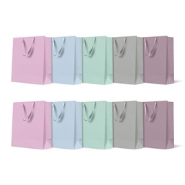 Paw Gift Bags 20 x 25 x 10 cm - Pack of 10 Gift Bags with Fabric Handles | Mix of 5 Plain Colours | Elegant Bags for Birthdays, Weddings, Baby Showers, Parties and Gifts