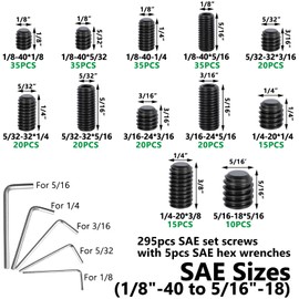 Aienxn 775PCS Metric +SAE Set Screw Assortment Kit, Hex Socket Head Cup Point Set Screws 12.9 Class Alloy Steel Grub Screw, Internal Hex Drive Cup-Point Screw (M3-M8, 1/8"-40 to 5/16"-18)