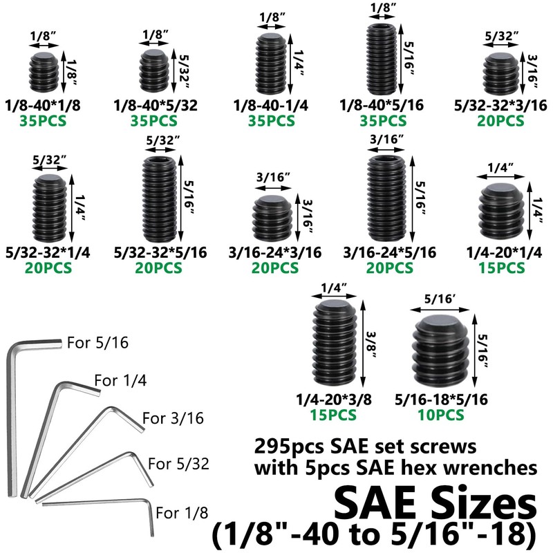 Aienxn 775PCS Metric +SAE Set Screw Assortment Kit, Hex Socket