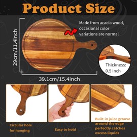 12 Pcs Round Wood Cutting Board with Handle Acacia Wooden Fruit Serving Trays Kitchen Chopping Boards for Bread Pizza Vegetables