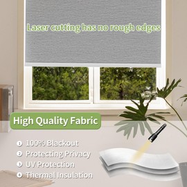 Pesalco 100% Blackout Shades for Indoor Windows, Cordless Roller Window Shades Pull Down, Thermal Insulation & UV Protection Shades for Home,Office,Bedroom, Grey 35"x72"