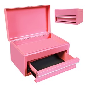 Torin APBT701PB 10" Mini Portable Steel Tool Box with Drawer for Home, Garage or Workbench, Pink