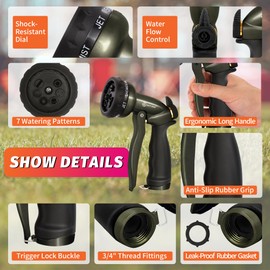 AUTOMAN AUTOMAN Garden Hose Nozzle - 7 Patterns Sprayer, 100% Metal High Pressure Spray Nozzle, Labor-Saving Design, Heavy Duty Water Hose Nozzle for Garden Watering, Car Washing, Window Cleaning,Pets Bathing
