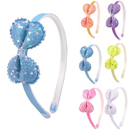Candygirl Pack of 6 Glitter Headband for Girls Children Glitter Bow Headbands, Sparkling Headbands Glitter Star Sequins Hair Band for Little Girls Alice Bands Rainbow Headband