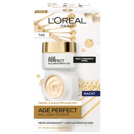 L'Oréal Paris Face Care Set, Anti-Ageing Day and Night Moisturiser for Firmer Skin, with Collagen Peptide, Age Perfect Collagen Expert Face Creams, 2 x 50 ml