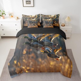 Mallard Duck Comforter Set Hunting Themed Bedding Comforter Sets Full 7-Piece Wild Animal Duck Print Bedding Bed In A Bag, Flying Duck Natural Wildlife Bedding With Pillowcases & Throw Pillow Covers