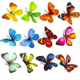 YCHTEWY-Clips decorativos de mariposa, mariposas artificiales de seda 3D, multicolor, paquete de 12, decoración para el hogar y floral (clip B)