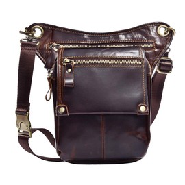 Vintage Leather Waist Pack Drop Leg Bag for Men Women Belt Bumbag Multi-Purpose Motorcycle Bike Outdoor Sports Tactical Cycling Riding Hiking Camping Coffee