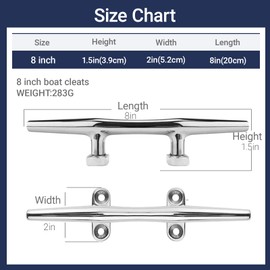 OSTARE Boat Cleats 4 inch,5 inch,6 inch,8 inch,10 inch,12 inch Marine Dock Cleats 316 Stainless Steel Rope Cleats Boat Mooring Accessories with Fasteners (8 inch 4 Pack)