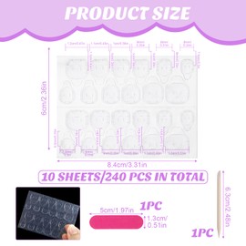 240 Stück Nagelkleber Pads, Nagel Klebetabs für Falsche Nägel, 10 Blatt Transparent Atmungsaktive Super Sticky Doppelseitige Aufkleber (Jelly Gel) für Kunstnägel Maniküre, inklusive Maniküre-Set