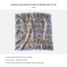 LumiSyne Women's Silk Scarf, Square Scarf, Paisley Pattern, Horse Pattern, Lightweight, Soft, Hair Bandage, Neckerchief, Decorative, Headwear, Handkerchief, Scroll, blue paisley