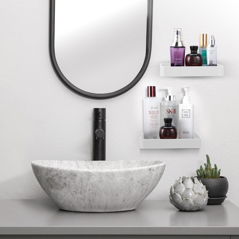 Z metnal Small Glass Bathroom Shelves, White Bathroom Floating Shelf,