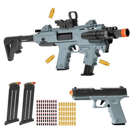 Soft Bullet Toy Gun Blaster, Realistic Toy Dart Hand Gun Soft Bullet Pistol Foam Shell ejecting Blasters, with 2 Clips & 80 Foam Bullets, Gifts for Boys Girls Adults Age 8+