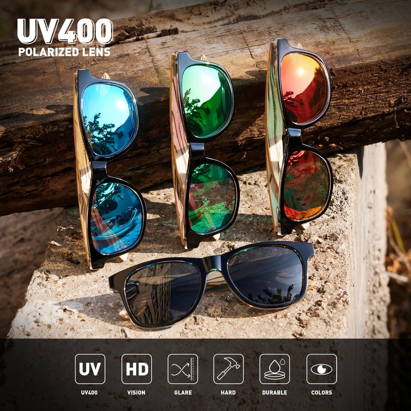 KITHDIA Wooden Polarised Sunglasses Men Women Mirrored Original UV400 Protection
