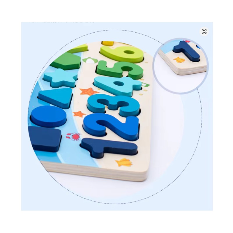Toolzia Montessori Wooden Math Puzzle Fishing Game