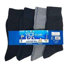 Socks Marche Men's Mesh Knitting Business Socks, Set of 4, Simple Monotone, Crew Length, Thin, Gray/Black, 9.8 - 10.2 inches (25 - 26 cm), multicolor (gray / black)