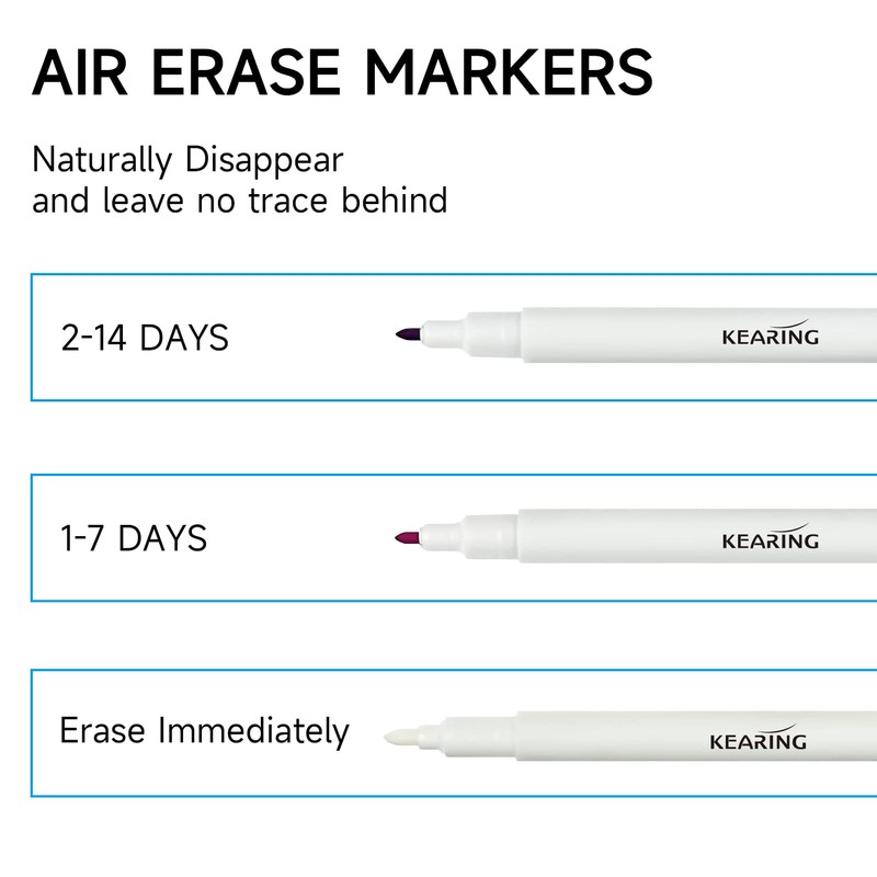 KEARING Erasable Marker Set, Disappearing Ink for Fabric Embroidery, Air/Water