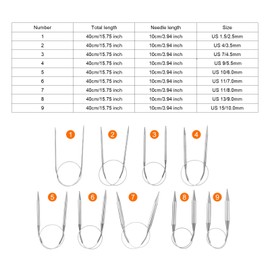 HARFINGTON 9pcs Circular Knitting Needles 15.75" Stainless Steel Knitting Needles 3.94" Short with Large Eye Sewing for Fast Knitting Sweater Sleeves