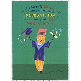 Designer Greetings Deserves Lots of Recognition: Pencil Wearing Gown and Holding Cap and Diploma Funny/Humorous Graduation Congratulations Card