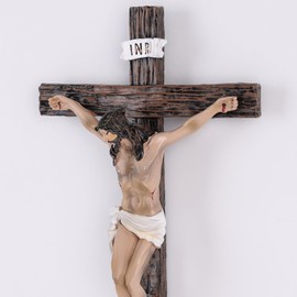 Catholic Crucifix Wall Cross,Jesus Cross Home Décor,Hand-Drawn Jesus Statue Catholic Hanging Crosses for Wall Art, 10 Inch INRI Wall Crucifix for House,Religious Gift,Home Altar Decor