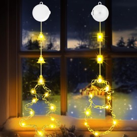OUILA Christmas Lights Christmas Decoration, Snowman & Christmas Tree Luminous Stars Christmas with Suction Cups & Timer Window Decoration Christmas Illuminated Fairy Lights Window Christmas (Warm