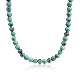 COAI Men's Gemstone Ball Chain, African Turquoise, Stainless Steel, African turquoise