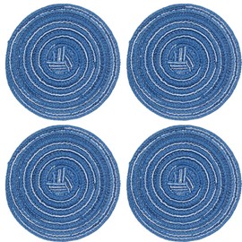 SCF2017 Set of 4 Round Woven Cotton Yarn Coasters for Drink Cup Mats 11cm Small Cute Placemats(Blue)