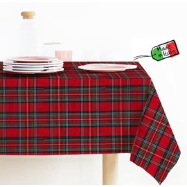 Riad Arredo Christmas Tablecloth Rectangular Dyed Fabric Original Lurex Tartan Made in Italy Tablecloth Christmas Made in Italy (Red, 140 x 300 cm, 14/16 People)
