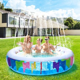 Inflatable Kiddie Swimming Pool - Kids Snorkeling Training Swimming Pool with Water Splash Sprinkler - Kids Play Center Inflatable Ball Pit Pool (Round Pool- 71 Inches)