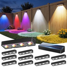 JOFIOS Fence Lights Solar Powered 12 Pack, Warm White, Cool White and RGB Color Glow LED Solar Lights Outdoor, IP65 Waterproof Solar Fence Lights for Patio, Backyard, Railing, Deck and Wall