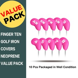 Golf Iron Head Covers Neoprene with Numbers Printed Value 10 Pack Set, Protection Headcovers Soft Durable Breathable for Men Women, Color Pink Black Blue Universal Fits All Irons Clubs (Pink)