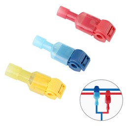 Aiqeer 100 Pcs (50 Pairs) T-Tap Self-Stripping Electrical Connectors Set, Quick Splice T-Tap Wire Terminal Block, T-Tap Quick Splice and Fully Insulated Male Spade Connector (Red, Blue, Yellow)