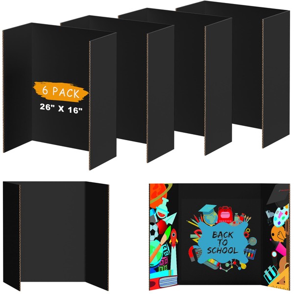 AKONEGE 6Pcs Medium Trifold Poster Board, 26" x 16" Black
