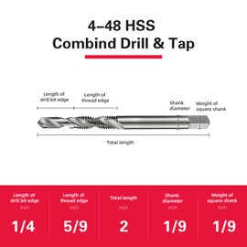4-48 HSS Combinded Drill and Tap，Screw Tap Drill Bits for Drilling Tapping Countersinking DRINYOUNG (#4-48)