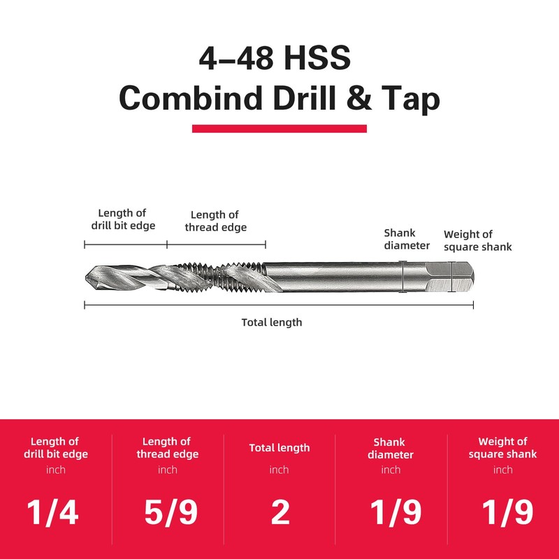4-48 HSS Combinded Drill and Tap，Screw Tap Drill Bits for