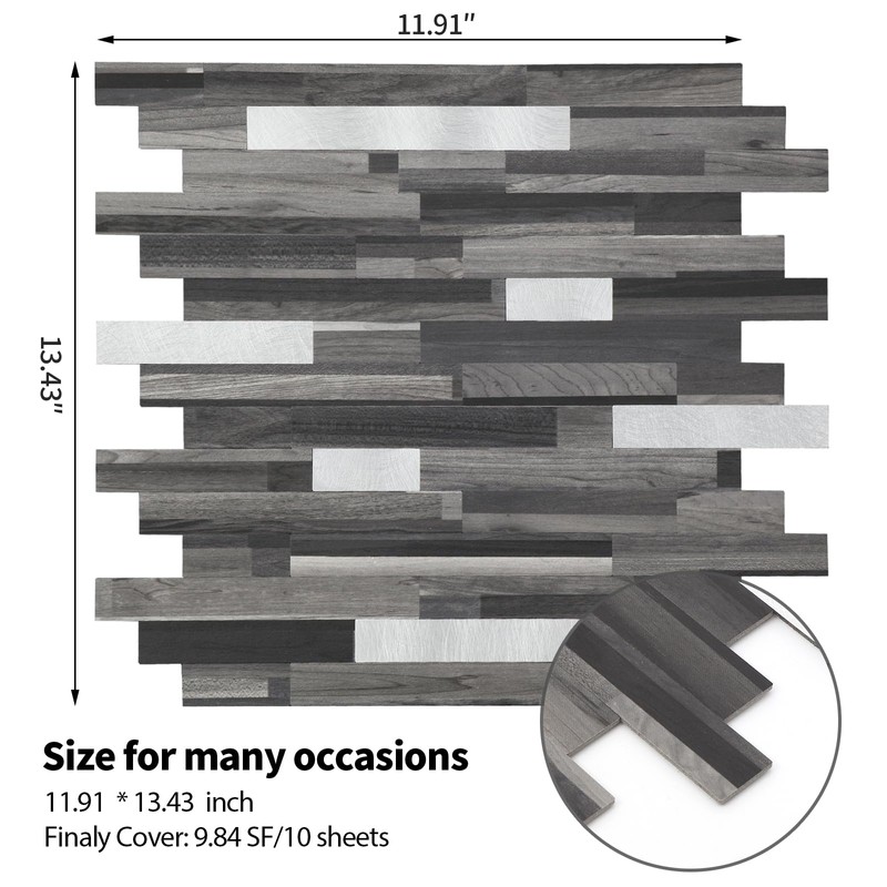 Yipscazo 10 Sheets Peel and Stick Stone Metal Tile Backsplash,