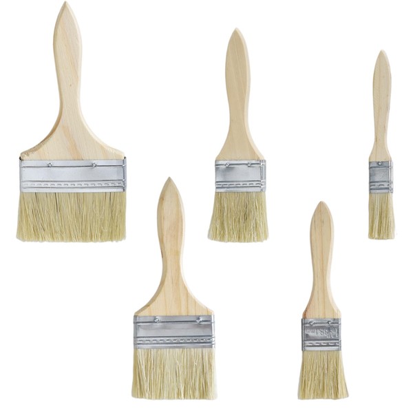 Flat Brushes Set of 5, Painting Brush with Wooden Handle,