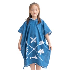 Homelevel Children's Baby Poncho Bath Towel Cape Cotton Blend Velour Terry Towel Bath Towel with Hood. - Blue Hawaii.