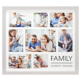 Malden International Designs 8 Opening Matted Family Moments + Memories Collage Wall Picture Frame Matte Quality MDF Wood Light Gray