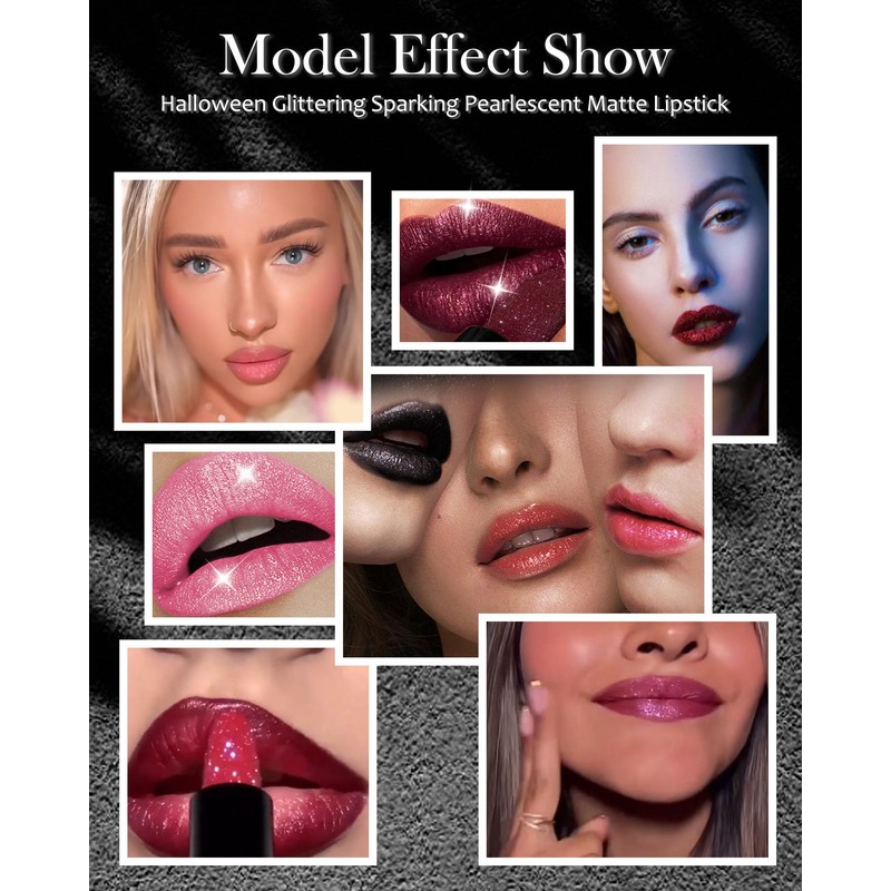 Glitter Lipstick, Diamond Metallic Sparkling Matte Lipstick, Waterproof Long Lasting
