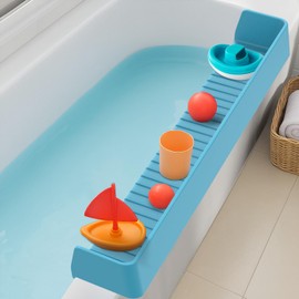 IwelKee Bathtub Splash Guard for Tub Kids, Longer Silicone Water Splash Guard for Bathtub, Toy Holder Play Shelf for Bathtime, Prevents Water Spills in Bathroom