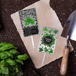 KADAX Signs for herbs, silver metal herb plugs, plant signs, plant plugs, peg labels, metal signs, plant labels, herb labels (basil)