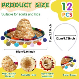 Syhood 24 Pcs Fiesta Party Supplies Cinco De Mayo Sombrero Headband Hats Eyeglasses for Mexican Theme Decoration Accessories(Classic Style)