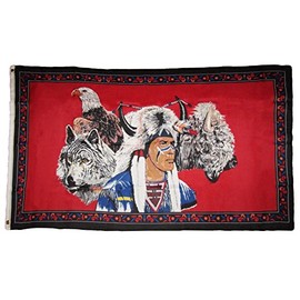 K's Novelties 3x5 Indian Native American Eagle Wolf Bison Buffalo Many Heads Polyester Flag 3'x5' Grommet Includes 2 Flag Clips