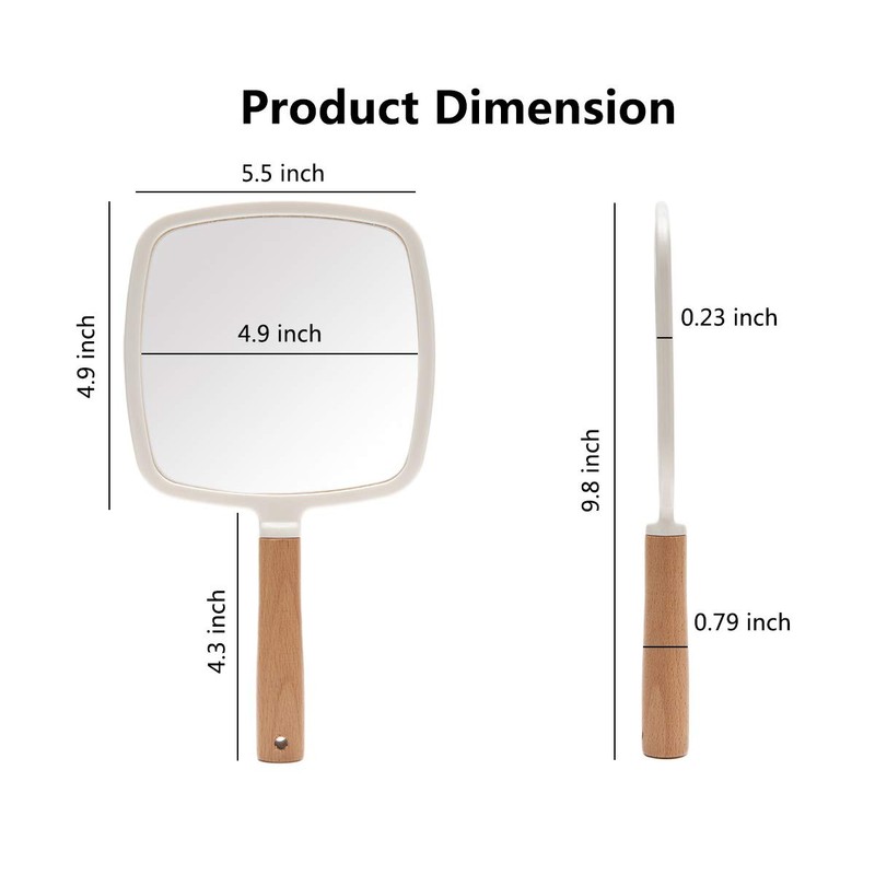YEAKE Hand Held Mirror with Handle for Makeup,Small Cute Wood