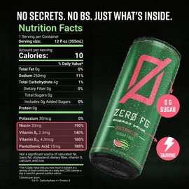 ZERO FG Sugar Free Energy Drink, Watermelon, 140mg Natural Caffeine, Taurine, B-Vitamins, L-Carnitine, No Sugar, No Artificial Colors or Flavors, 12 fl oz (12 Pack)