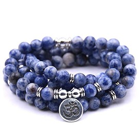 Self-Discovery 108 Natural Beads Mala Yoga Jewellery Meditation Beads Bracelet Necklace with Yoga Symbol Charm, Stone, Pearl