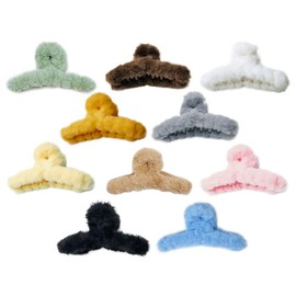 Kellegour Pack of 10 faux fur hair clips, large plush hair clips, claw clips, women's hair clip, for make-up, DIY hairstyle, work, parties, travel and daily use